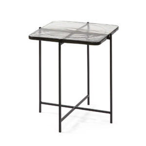 Mesa Auxiliar 46x36x51 Vidrio Rústico/Metal Negro