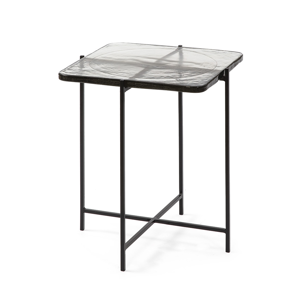 Mesa Auxiliar 46x36x51 Vidrio Rústico/Metal Negro