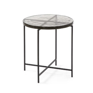 Mesa Auxiliar 46x46x46 Vidrio Rústico/Metal Negro