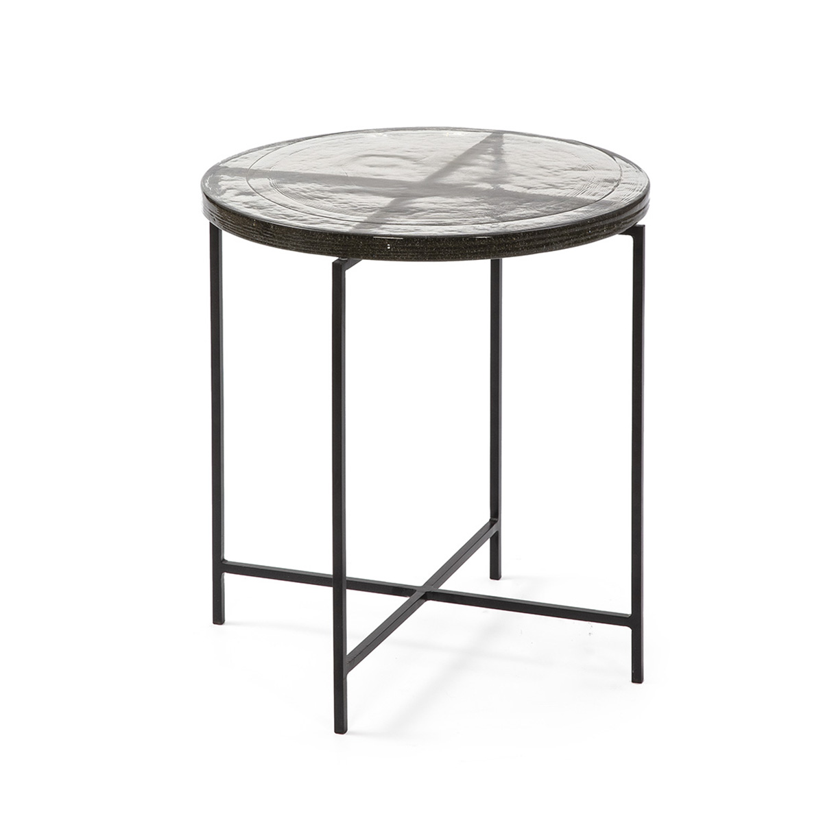 Mesa Auxiliar 46x46x46 Vidrio Rústico/Metal Negro