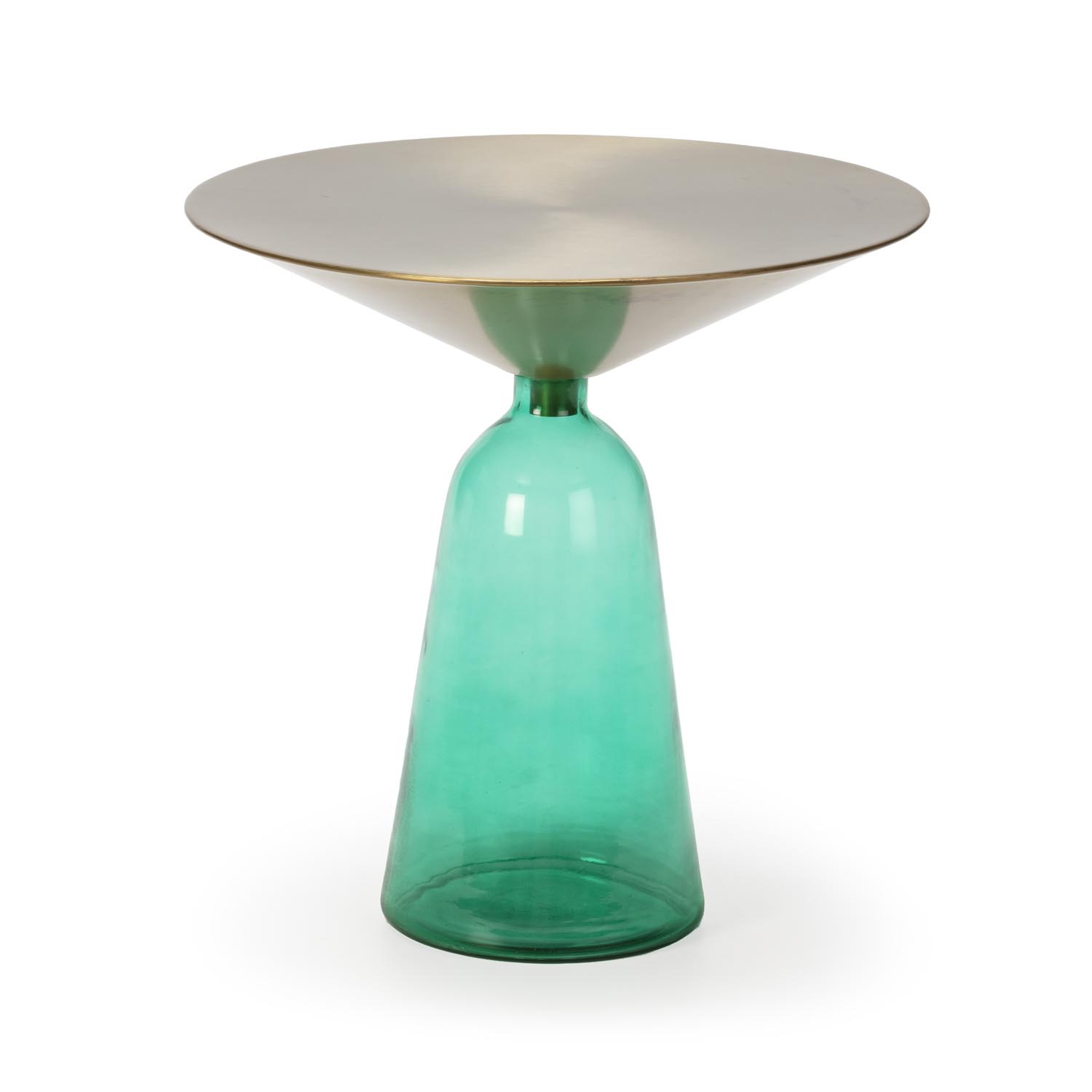Mesa Auxiliar 49x49x50 Metal/Cristal Dorado/Verde
