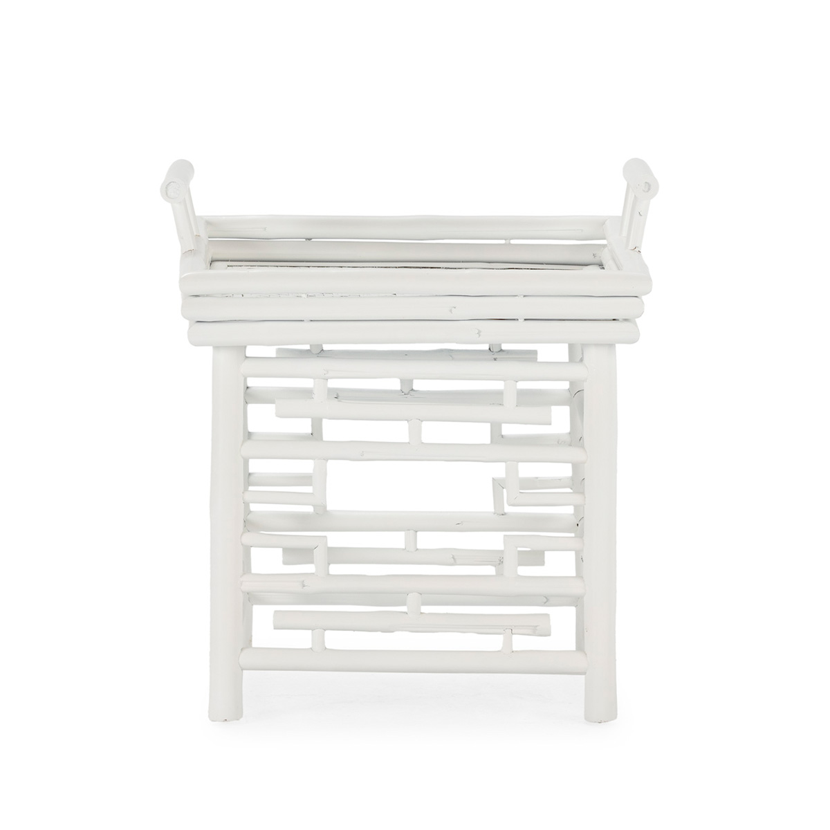 Mesa Auxiliar 50x50x45 Bambú/Ratán -- Blanco