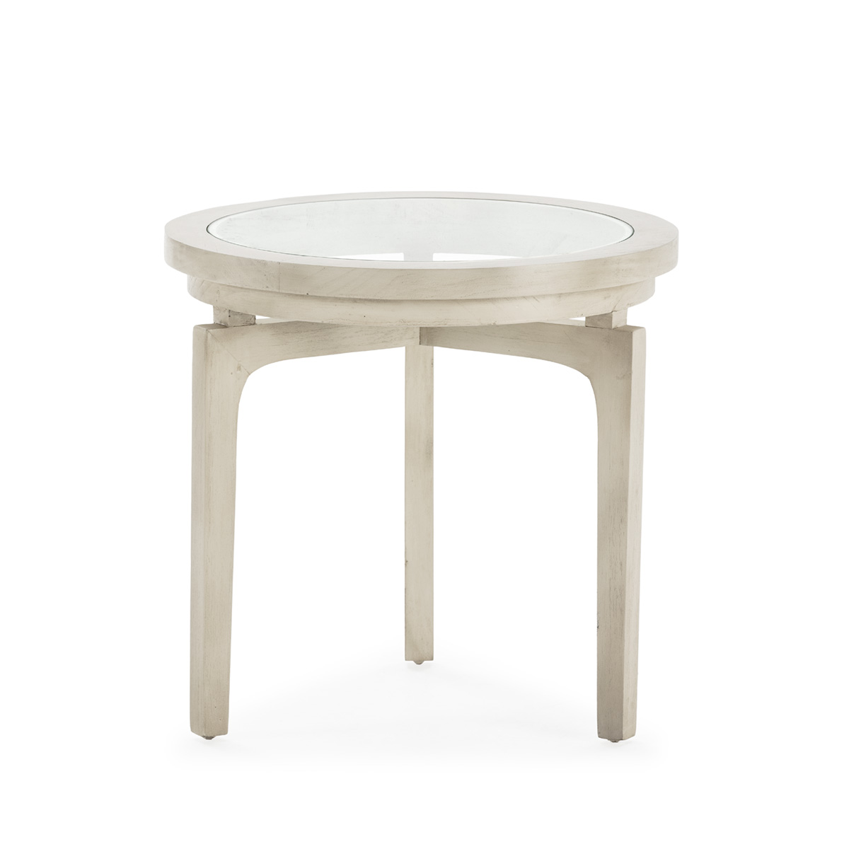 Mesa Auxiliar 50x50x48 Madera de Cedro/Cristal -- Blanco Velado