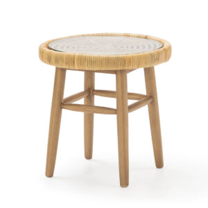 Mesa Auxiliar 50X50X50 Madera de Cedro/Mimbre/Cristal Templado Natural