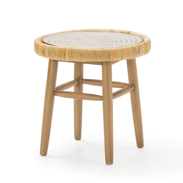 Mesa Auxiliar 50X50X50 Madera de Cedro/Mimbre/Cristal Templado Natural