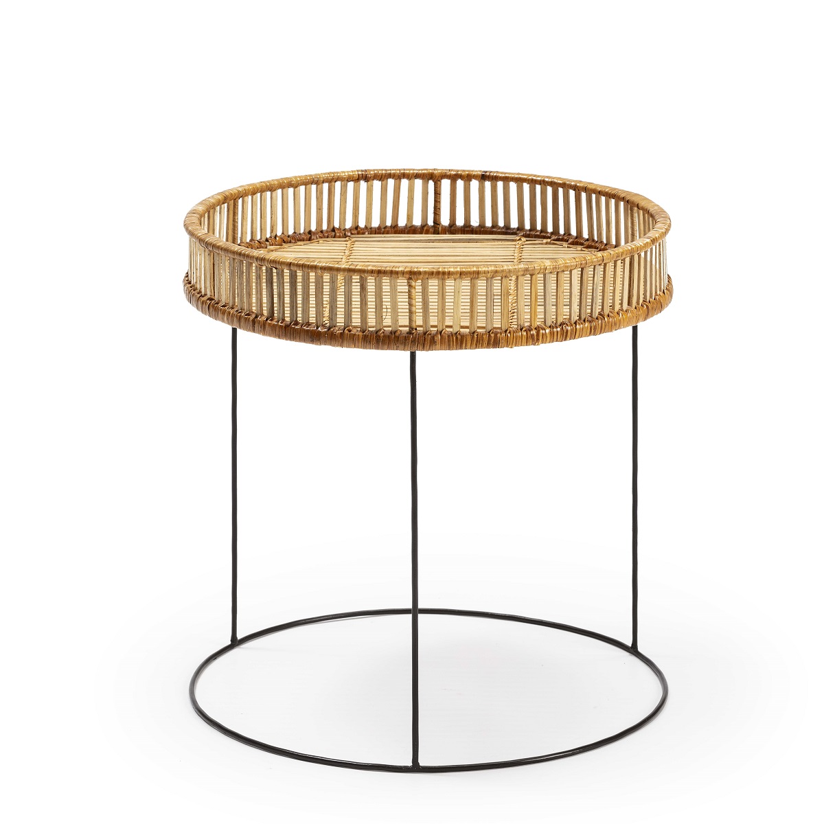 Mesa Auxiliar 50x50x50 Mimbre/Metal Natural/Negro