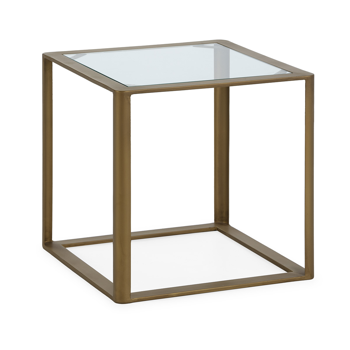 Mesa Auxiliar 50x50x52 Cristal Templado/Metal Transparente/Dorado Antique