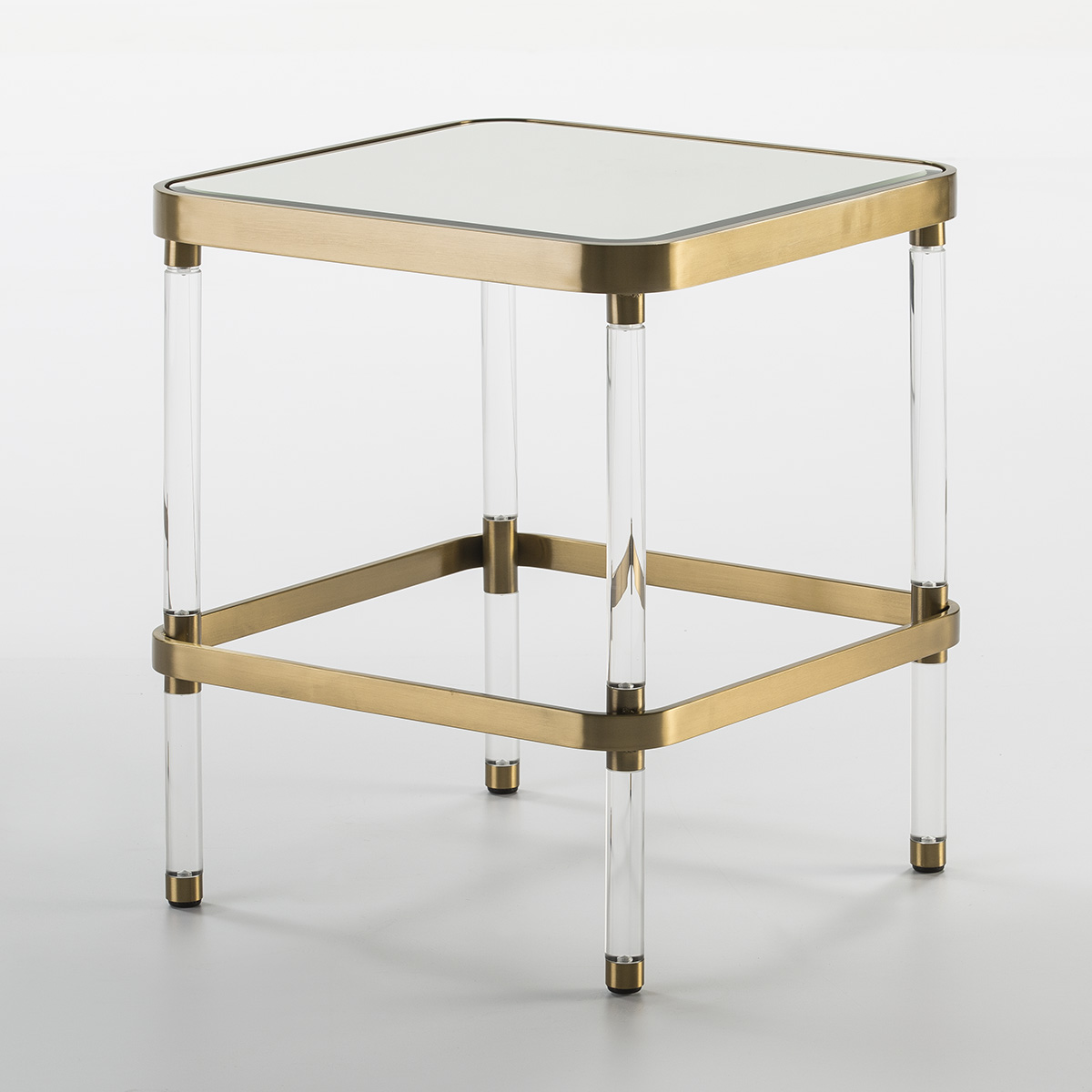 Mesa Auxiliar 50x50x59 Cristal/Acrilico/Metal Dorado