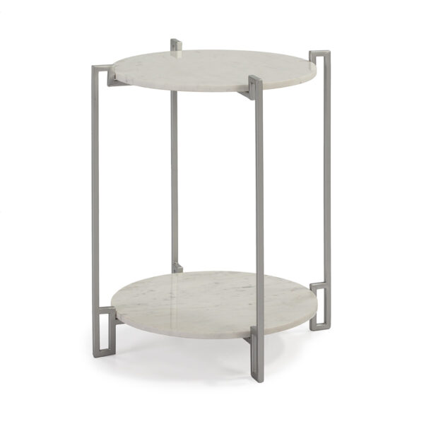 Mesa Auxiliar 50x50x60 Mármol Blanco/Metal Plateado