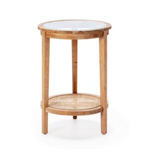 Mesa Auxiliar 50x50x72 Madera de Pino/Mimbre/Cristal -- Natural