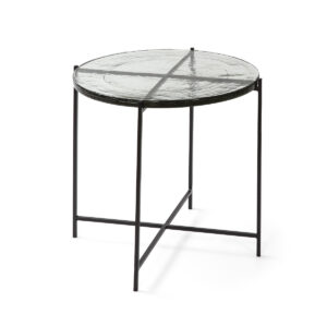 Mesa Auxiliar 51x51x51 Vidrio Rústico/Metal Negro