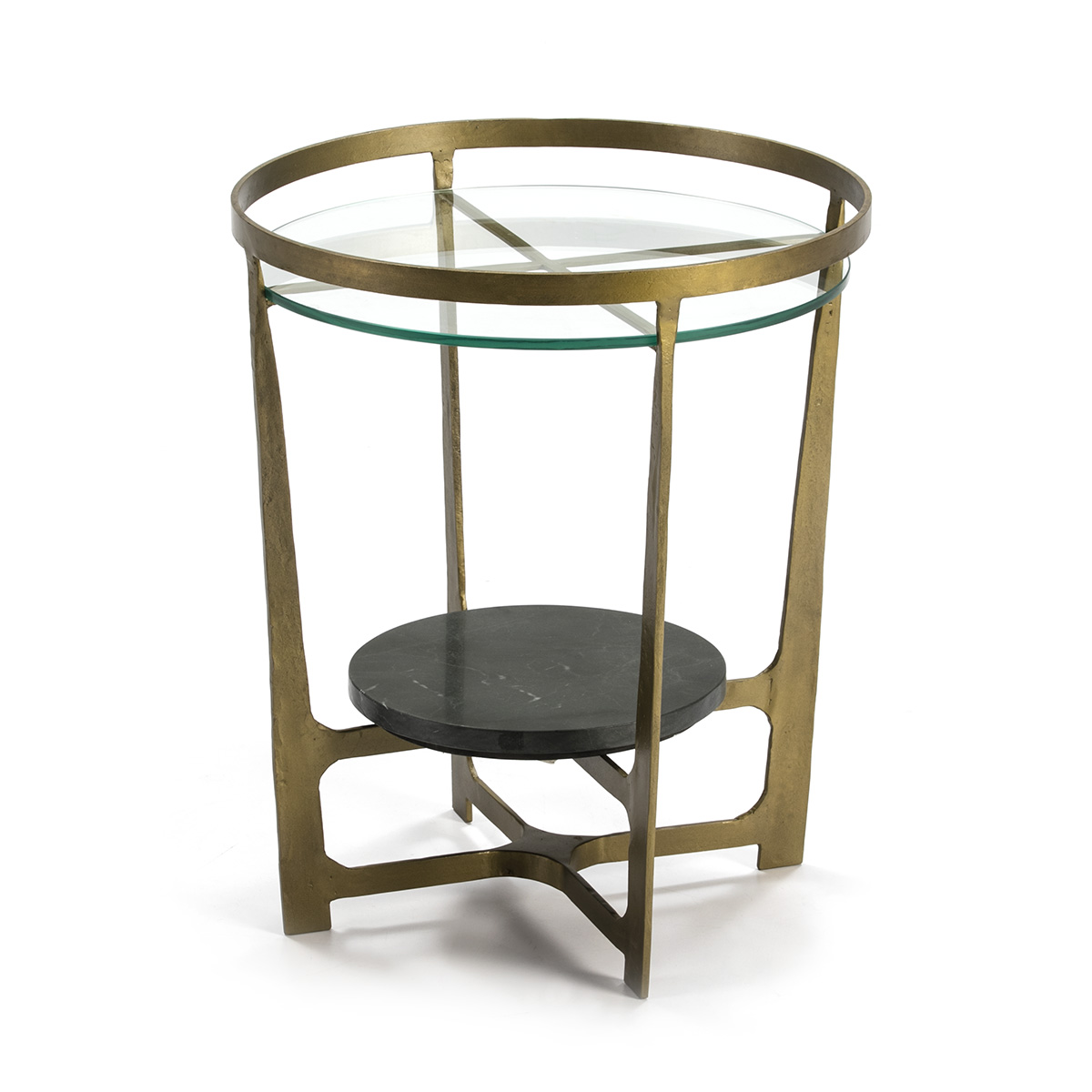 Mesa Auxiliar 51x51x61 Cristal/Metal Dorado/Piedra Negro