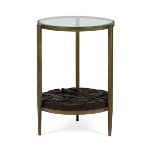 Mesa Auxiliar 51x51x61 Metal/Madera/Cristal -- Dorado Antique/Marrón/Transparente
