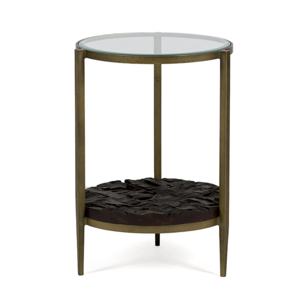Mesa Auxiliar 51x51x61 Metal/Madera/Cristal -- Dorado Antique/Marrón/Transparente