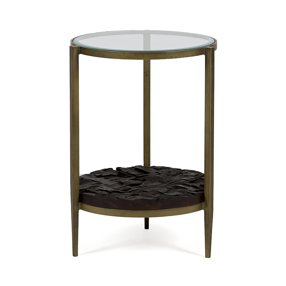Mesa Auxiliar 51x51x61 Metal/Madera/Cristal -- Dorado Antique/Marrón/Transparente