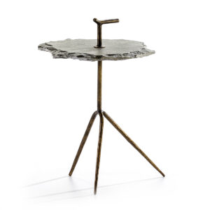 Mesa Auxiliar 52x48x70 Metal Dorado/Piedra Gris