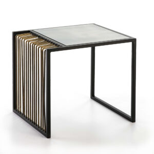 Mesa Auxiliar 56x48x51 Espejo Envejecido/Metal Dorado/Negro