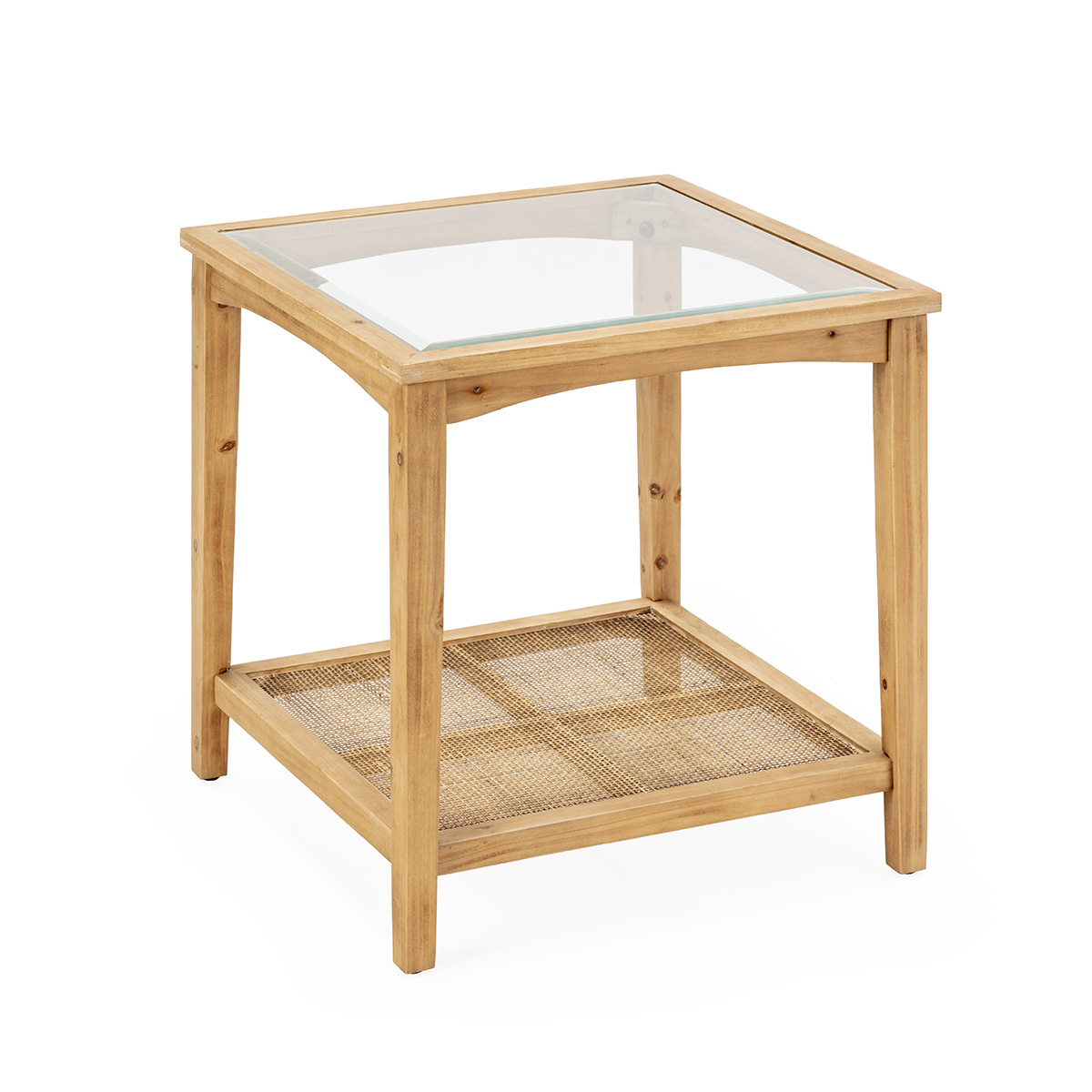 Mesa Auxiliar 56x56x56 Madera de Pino/Ratán/Cristal Natural