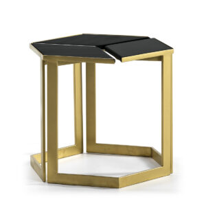 Mesa Auxiliar 58x58x48 Granito Negro/Metal Dorado
