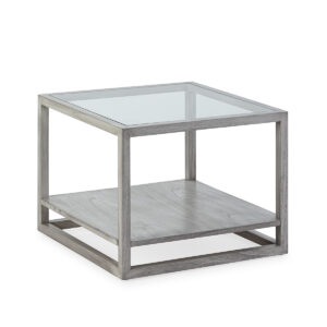 Mesa Auxiliar 60x60x45 Cristal/Madera de Cedro Gris Velado