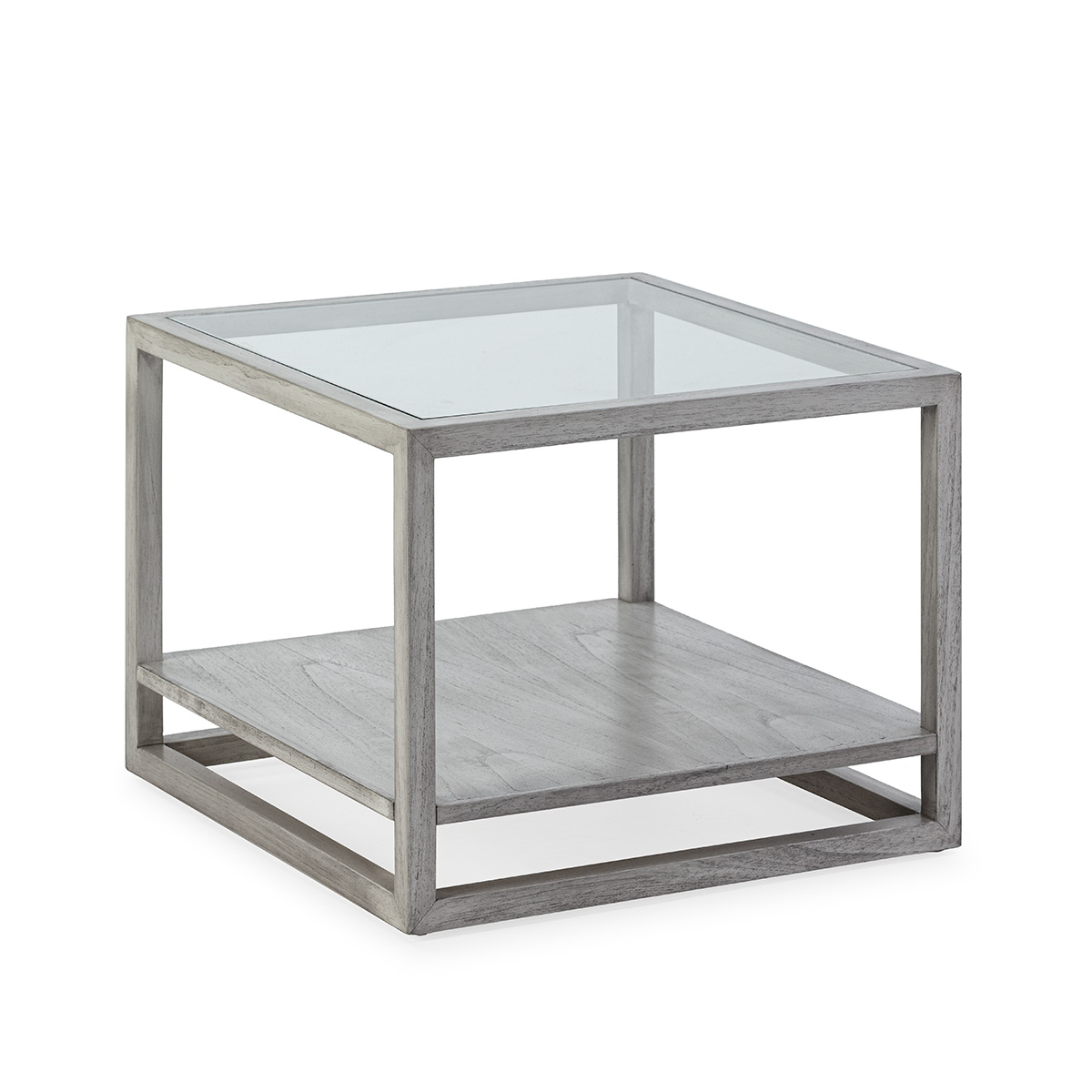Mesa Auxiliar 60x60x45 Cristal/Madera de Cedro Gris Velado