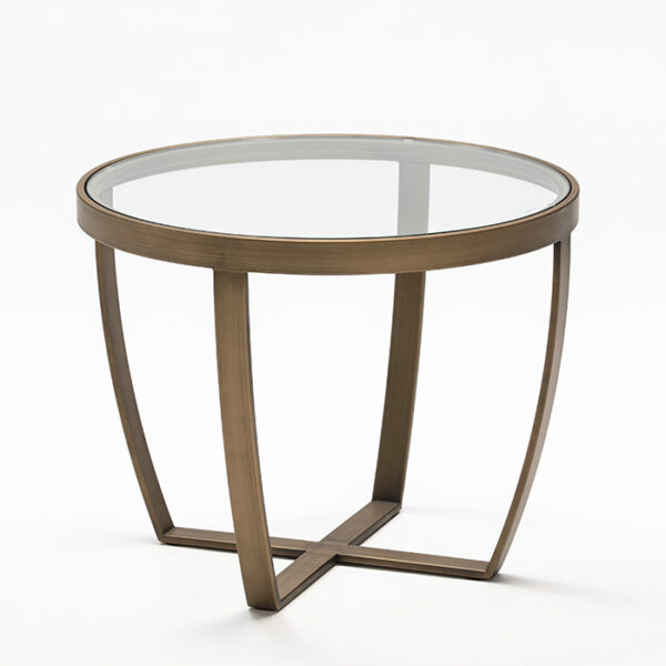 Mesa Auxiliar 60x60x46 Cristal/Metal Bronce