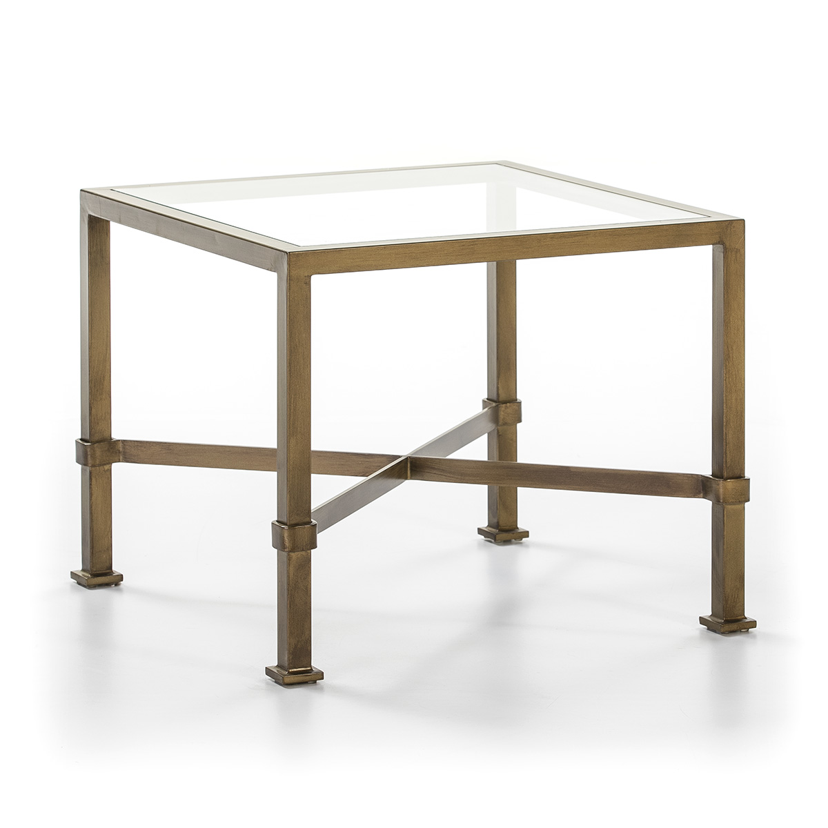 Mesa Auxiliar 60x60x50 Cristal/Metal Dorado Antique