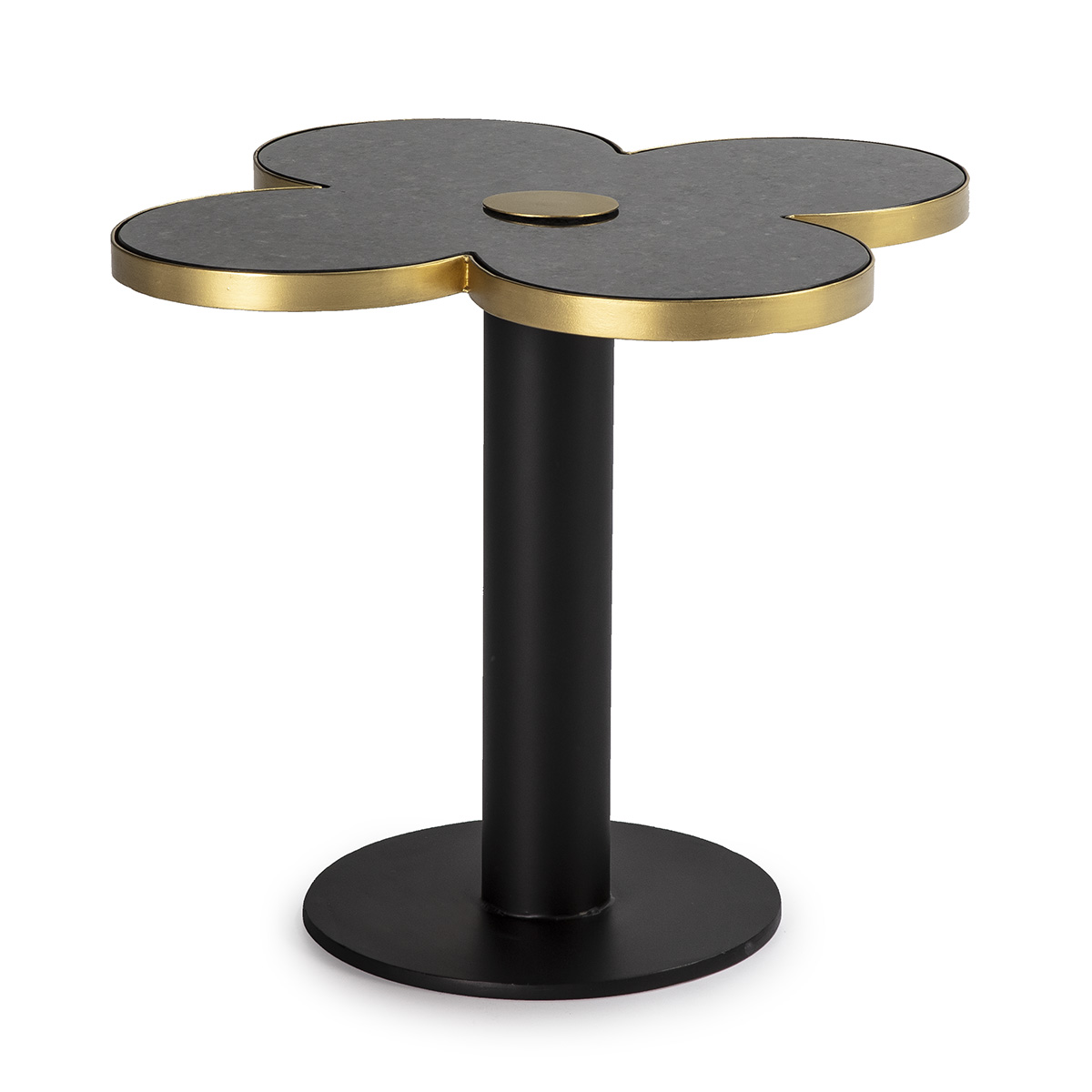 Mesa Auxiliar 60x60x50 Granito Negro/Metal Dorado/Negro
