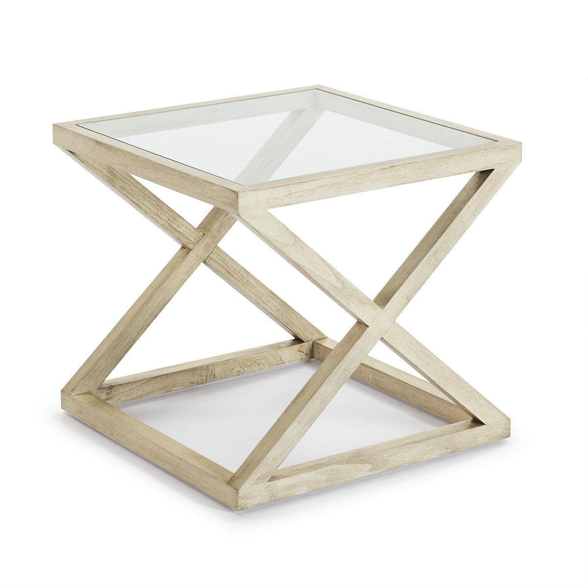 Mesa Auxiliar 60x60x55 Cristal/Madera Blanco Velado