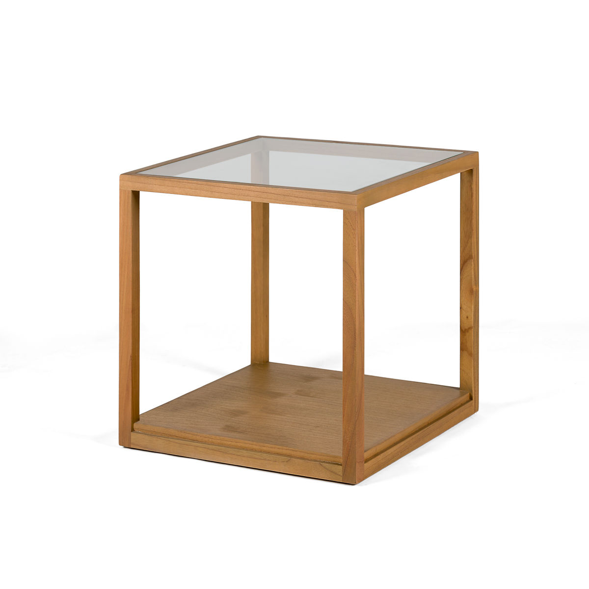 Mesa Auxiliar 60x60x60 Cristal/Madera de Cedro -- Natural