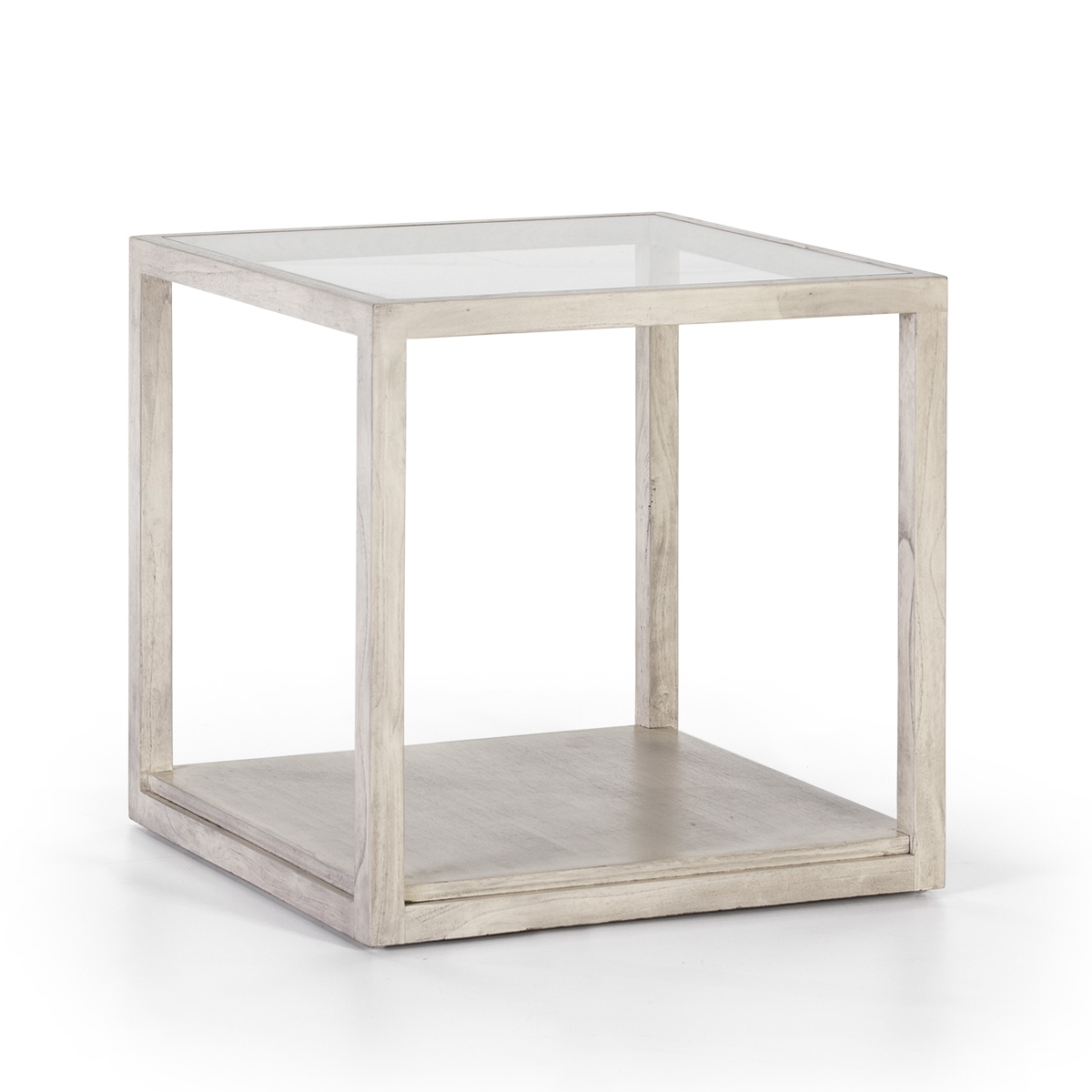 Mesa Auxiliar 60x60x60 Cristal/Madera Gris Velado