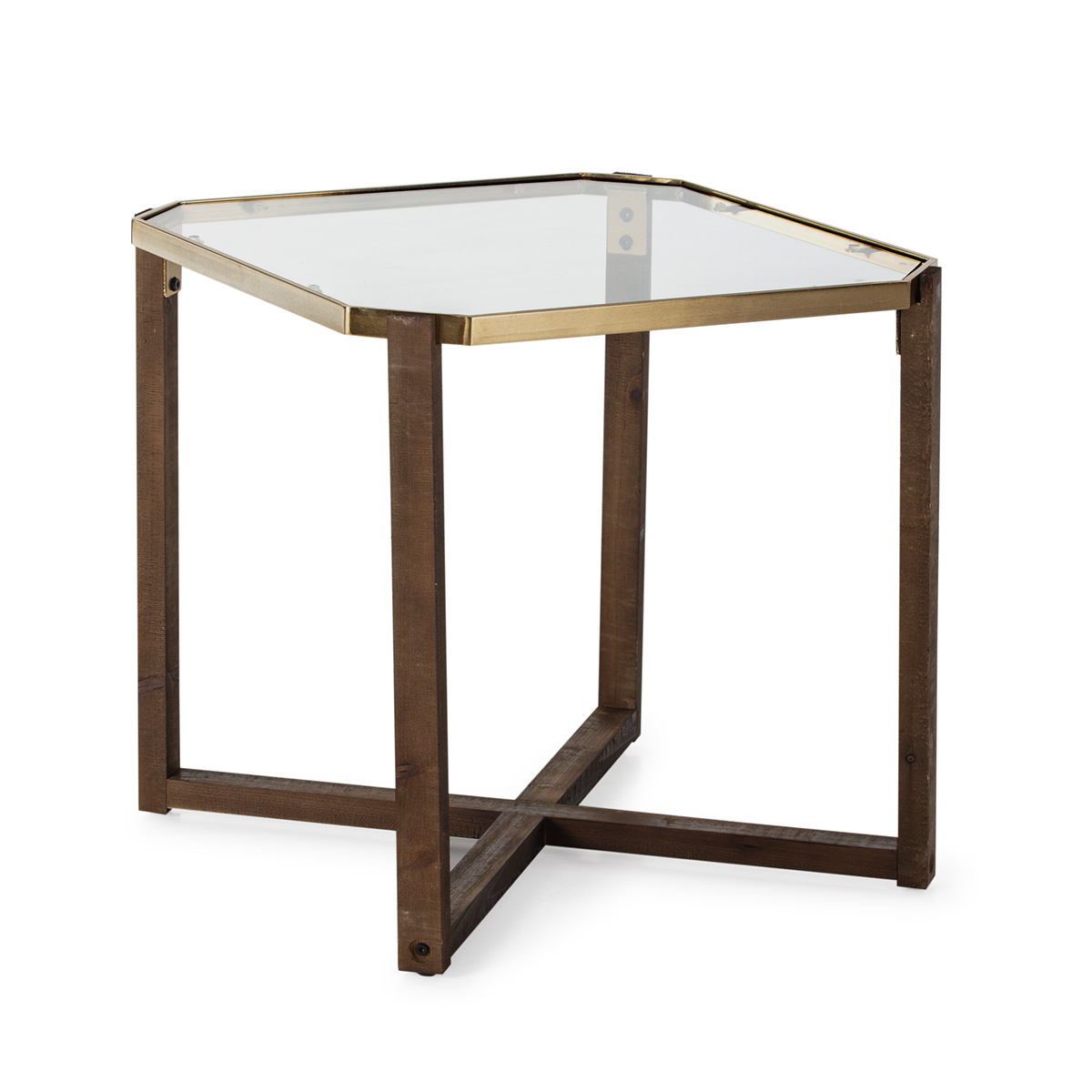 Mesa Auxiliar 60x60x60 Cristal/Madera/Metal Dorado