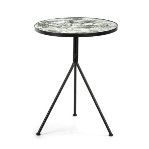 Mesa Auxiliar 60x60x78 Espejo Envejecido/Metal Negro