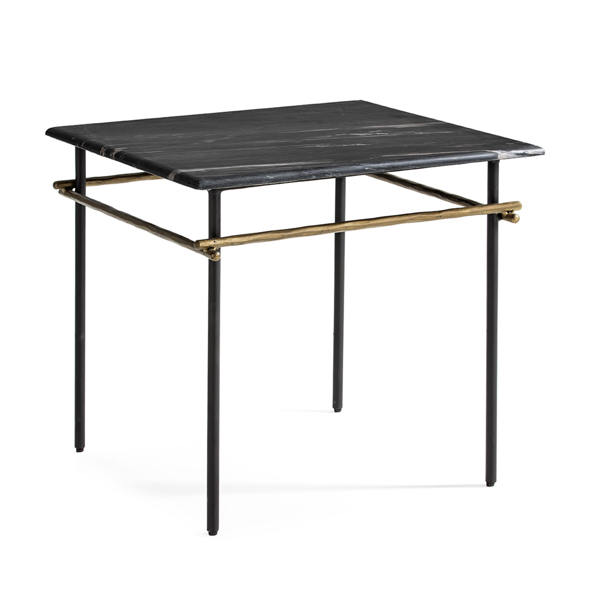 Mesa Auxiliar 61x61x58 Mármol Negro/Hierro Dorado Antique/Negro