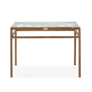 Mesa Comedor 100x100x76 Madera de Teca/Ratán/Cristal Templado -- Natural