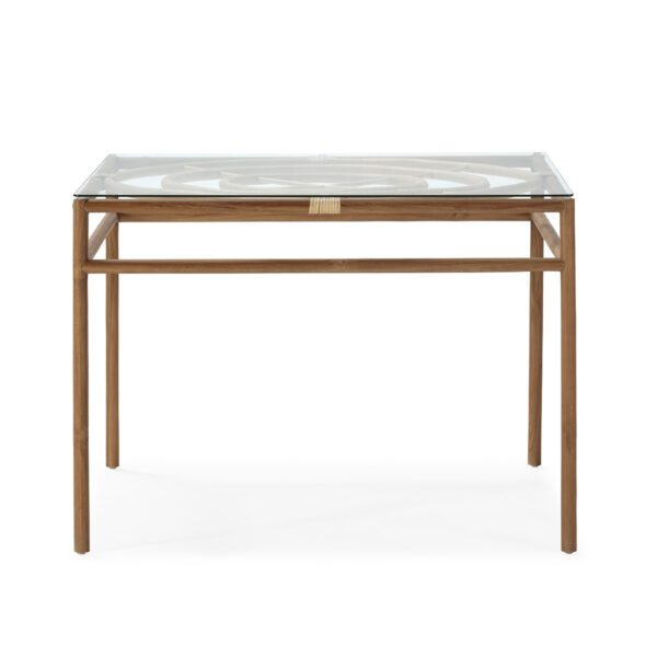 Mesa Comedor 100x100x76 Madera de Teca/Ratán/Cristal Templado -- Natural