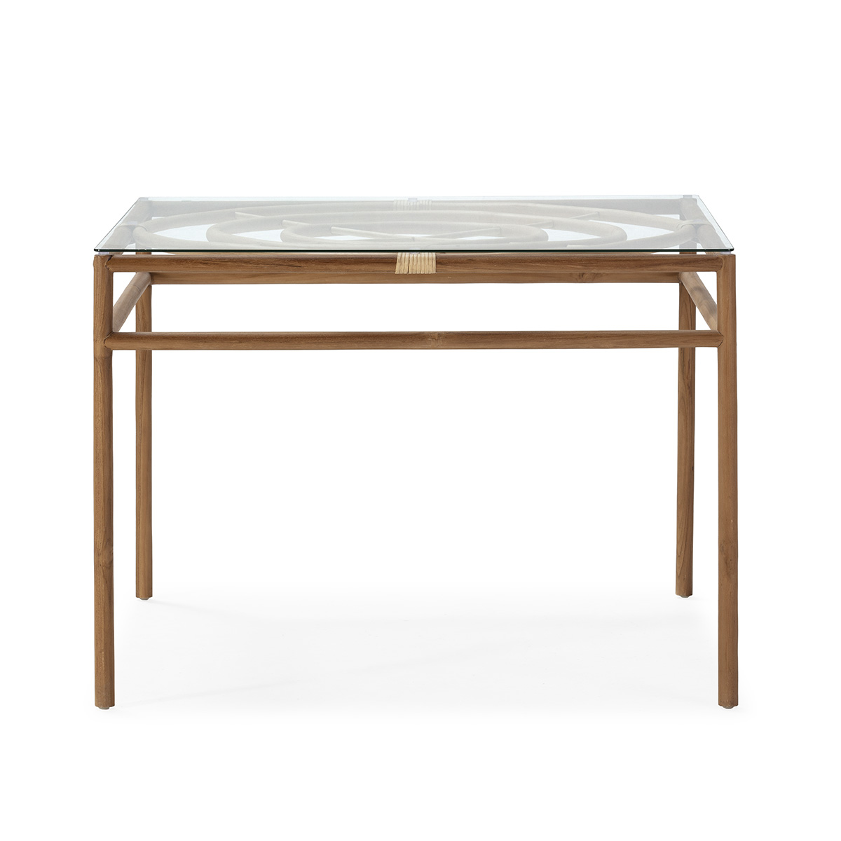 Mesa Comedor 100x100x76 Madera de Teca/Ratán/Cristal Templado -- Natural