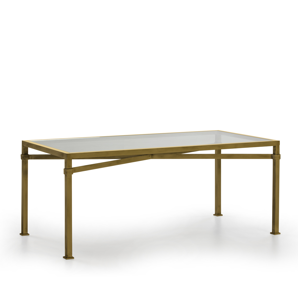 Mesa Comedor 180x90x75 Cristal/Metal Dorado Antique