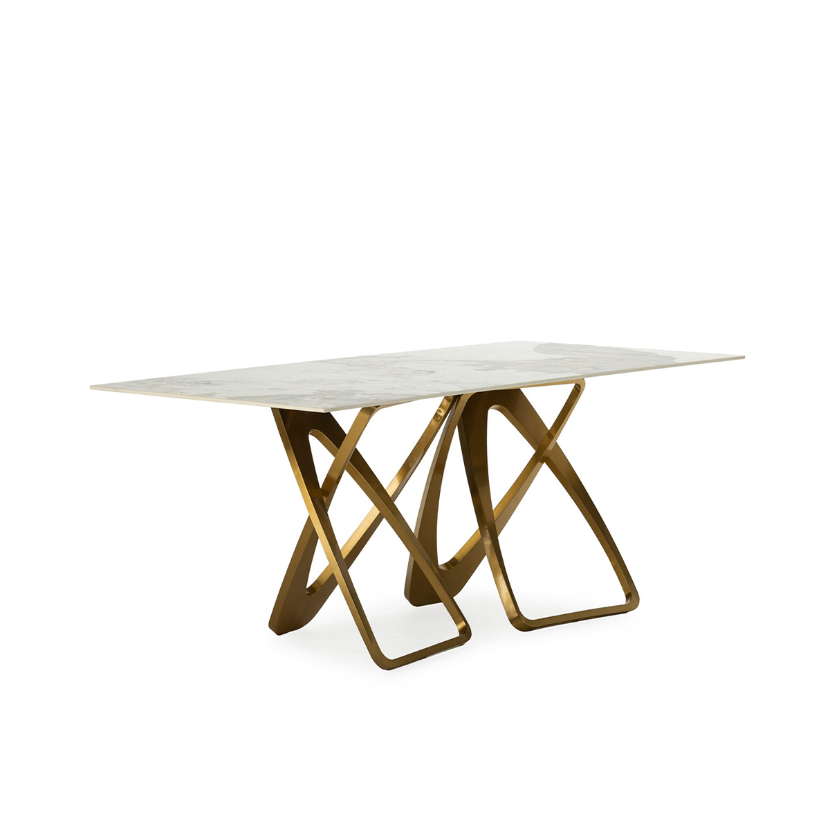 Mesa Comedor 180x90x76 Porcelánico/Metal -- Blanco/Dorado