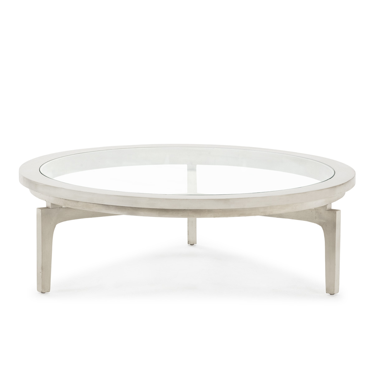Mesa de Centro 100x100x32 Madera de Cedro/Cristal -- Blanco Velado