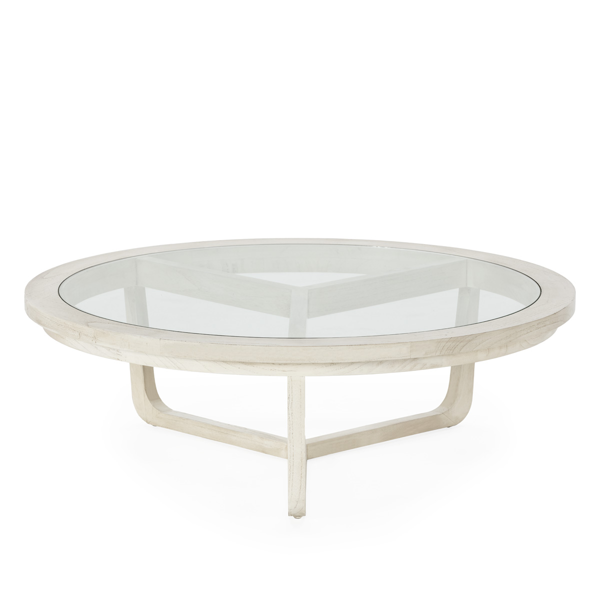 Mesa de Centro 100x100x32 Madera de Cedro/Cristal -- Blanco Velado