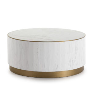 Mesa de Centro 100x100x45 Madera Blanco/Metal Dorado