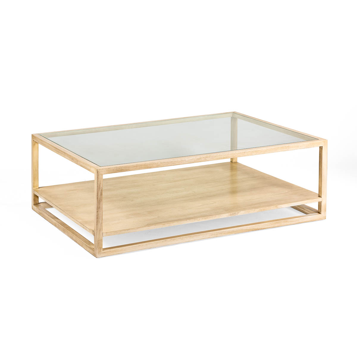 Mesa de Centro 120x90x40 Cristal/Madera de Cedro -- Blanco Velado