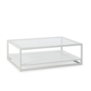 Mesa de Centro 120x90x40 Cristal/Madera de Cedro Transparente/Blanco
