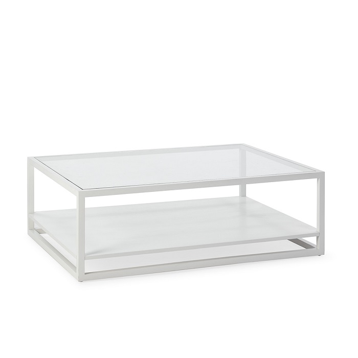 Mesa de Centro 120x90x40 Cristal/Madera de Cedro Transparente/Blanco