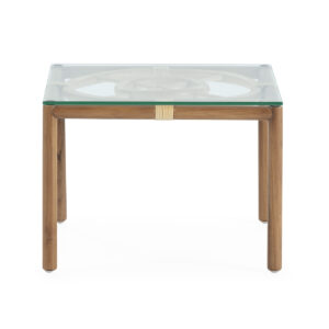 Mesa de Centro 50x50x35 Madera de Teca/Ratán/Cristal Templado -- Natural/Transparente
