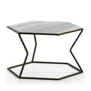 Mesa de Centro 61x61x41 Mármol Claro/Metal Marrón Oscuro