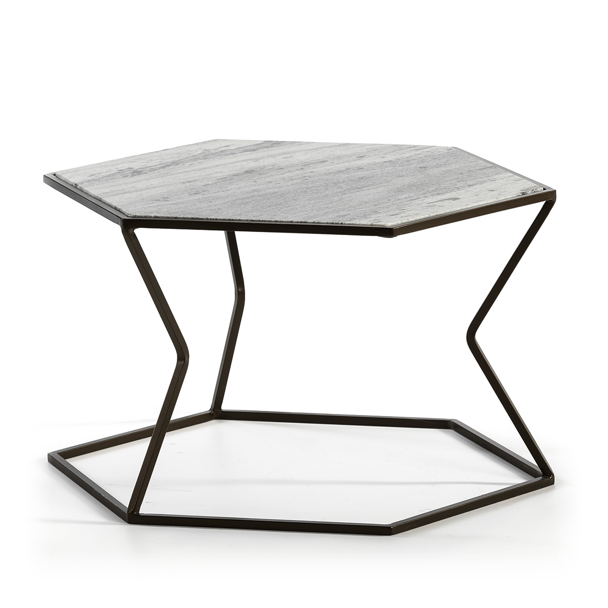 Mesa de Centro 61x61x41 Mármol Claro/Metal Marrón Oscuro