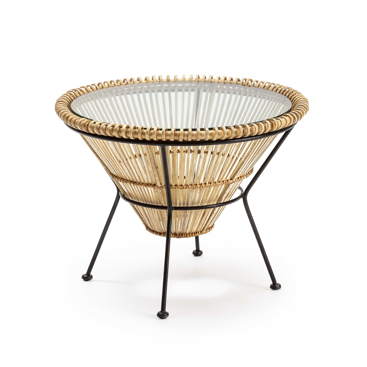 Mesa de Centro 68x68x50 Mimbre/Metal Natural/Negro