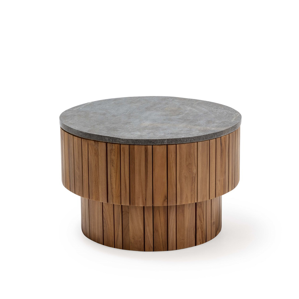 Mesa de Centro 70x70x45 Madera de Teca/Piedra Marrón/Gris